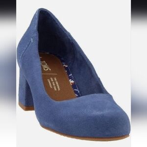 Toms Beverly Round Toe Pumps Light Blue Chunky Heel Sz 8.5 NWOB